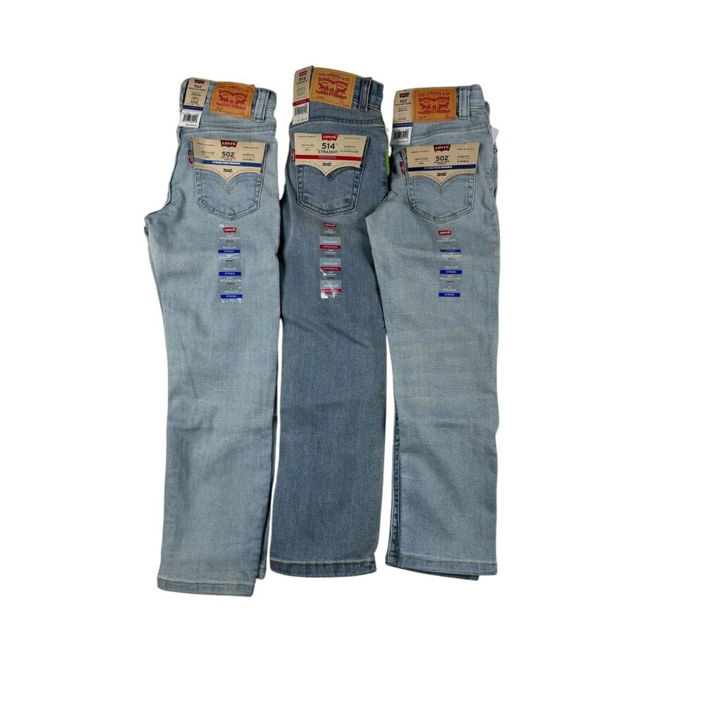 Three Pairs Levis Boys Jeans Flex Stretch Adjustable Waistband Size 7